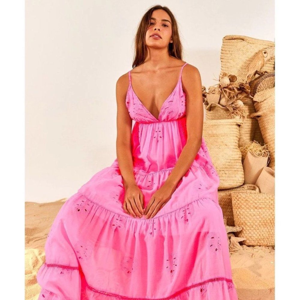 Farm Rio Neon Eyelet Dress Pink - Picture 1 of 4